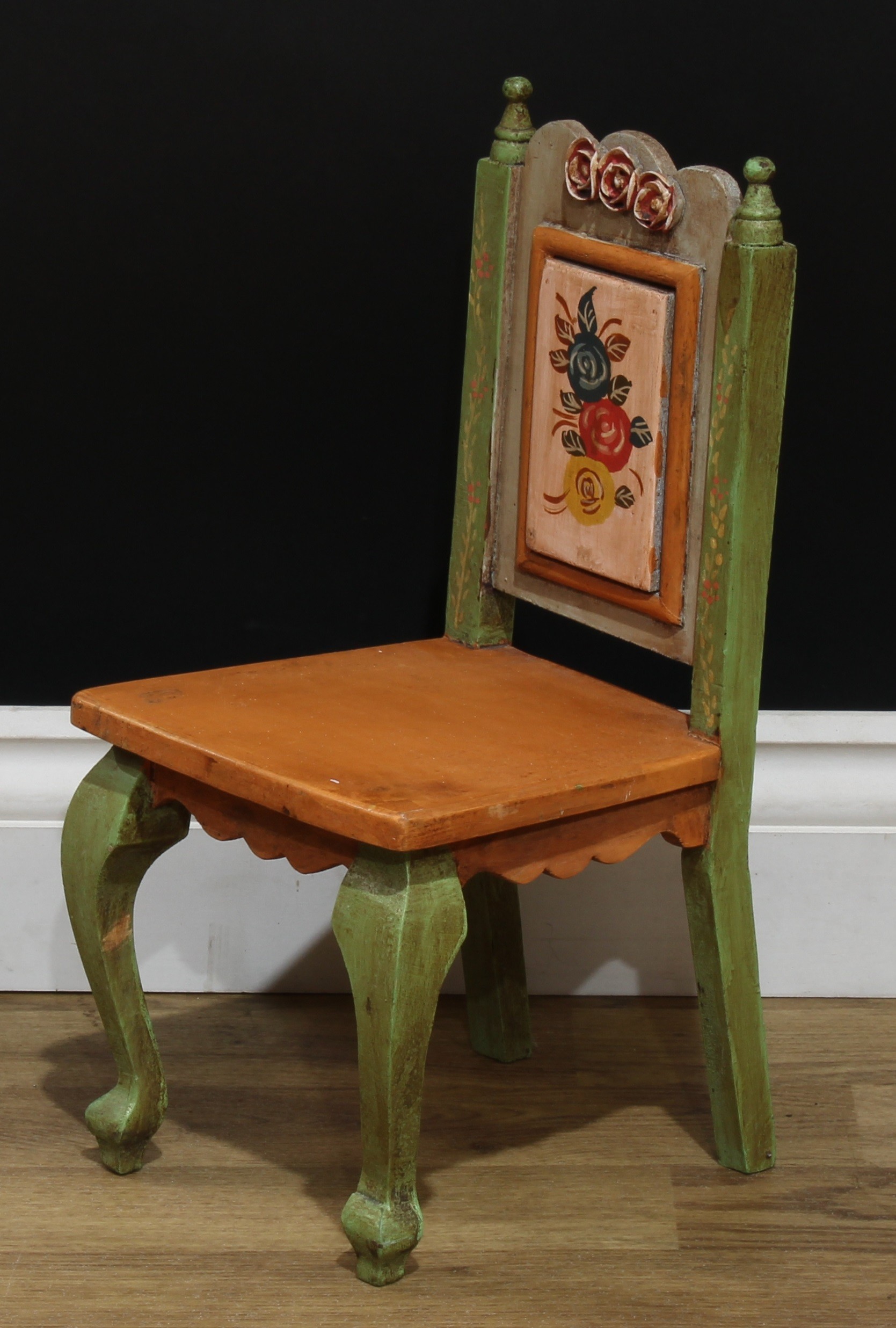 Miniature Furniture - an early-mid 20th century painted bench, possibly Scandinavian, painted with - Image 17 of 18