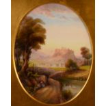 A pair of Royal Worcester oval plaques, painted by F R Rushton, The Acropolis, Athens and
