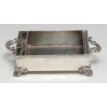 A Victorian silver rectangular desk tray, fitted with an arrangement of compartments, acanthus