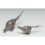 A pair of Elizabeth II silver novelty table decorations, as pheasants, 17cm and 18cm long, S M D