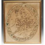 A George IV needlework map sampler, worked by Mary Pearson, aged 13 years, on silk with a map of