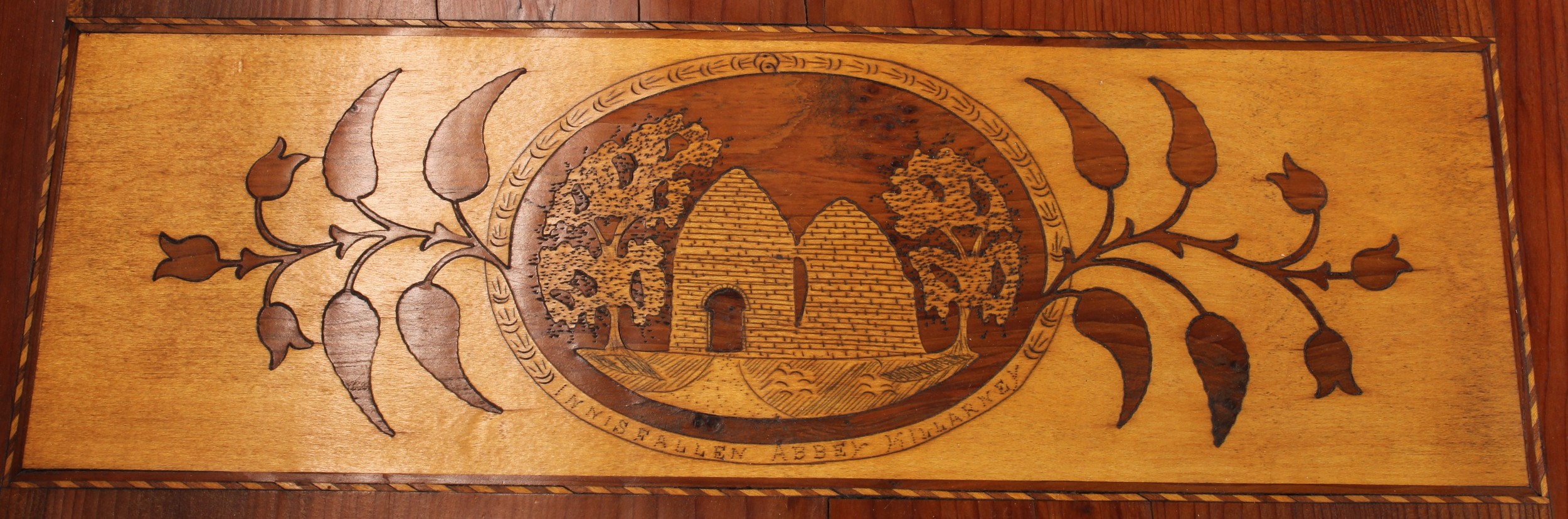 A 19th century Irish Killarney marquetry and yew room centre tea or silver table, hinged rectangular - Image 11 of 15