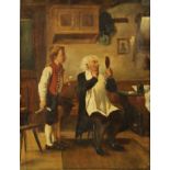 R. Müller (German Artist, 19th century) A Close Shave with the Youth of Today signed, oil on canvas,