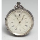 A late Victorian silver open-faced fusee lever centre seconds pocket chronograph, the Centre Seconds