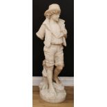 Cesare Lapini (1848-1893), a large Italian Carrara marble figure, of a fisherboy, signed C.Lapini,