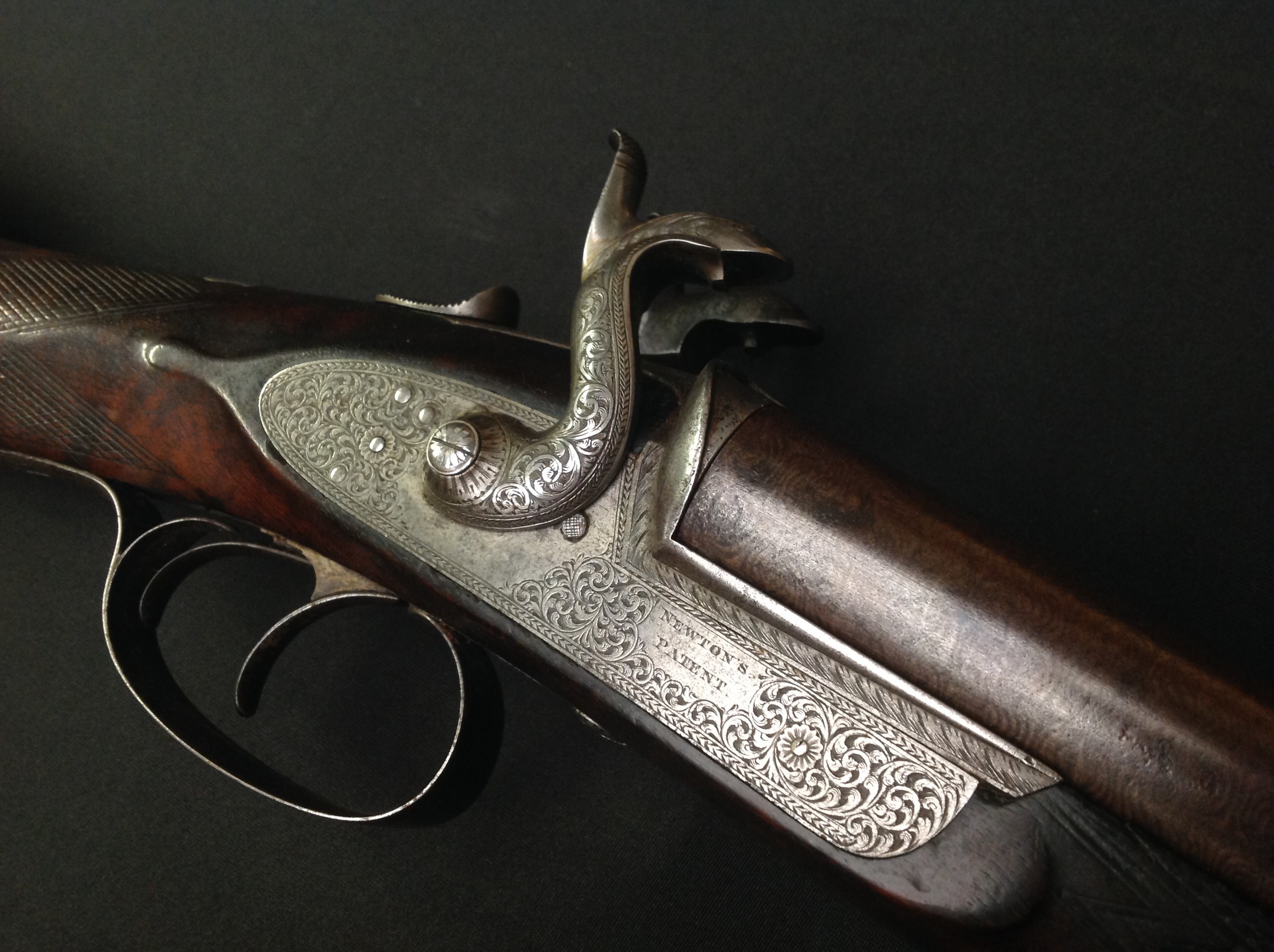 Pin Fire Double Barrel Shotgun with 750mm long browned Damascus barrels. Double trigger. Marked on - Image 9 of 16