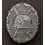 WW2 Third Reich Verwundetenabzeichen 1939 in Schwarz - Wound badge 1939 in Black. Maker marked L/56.