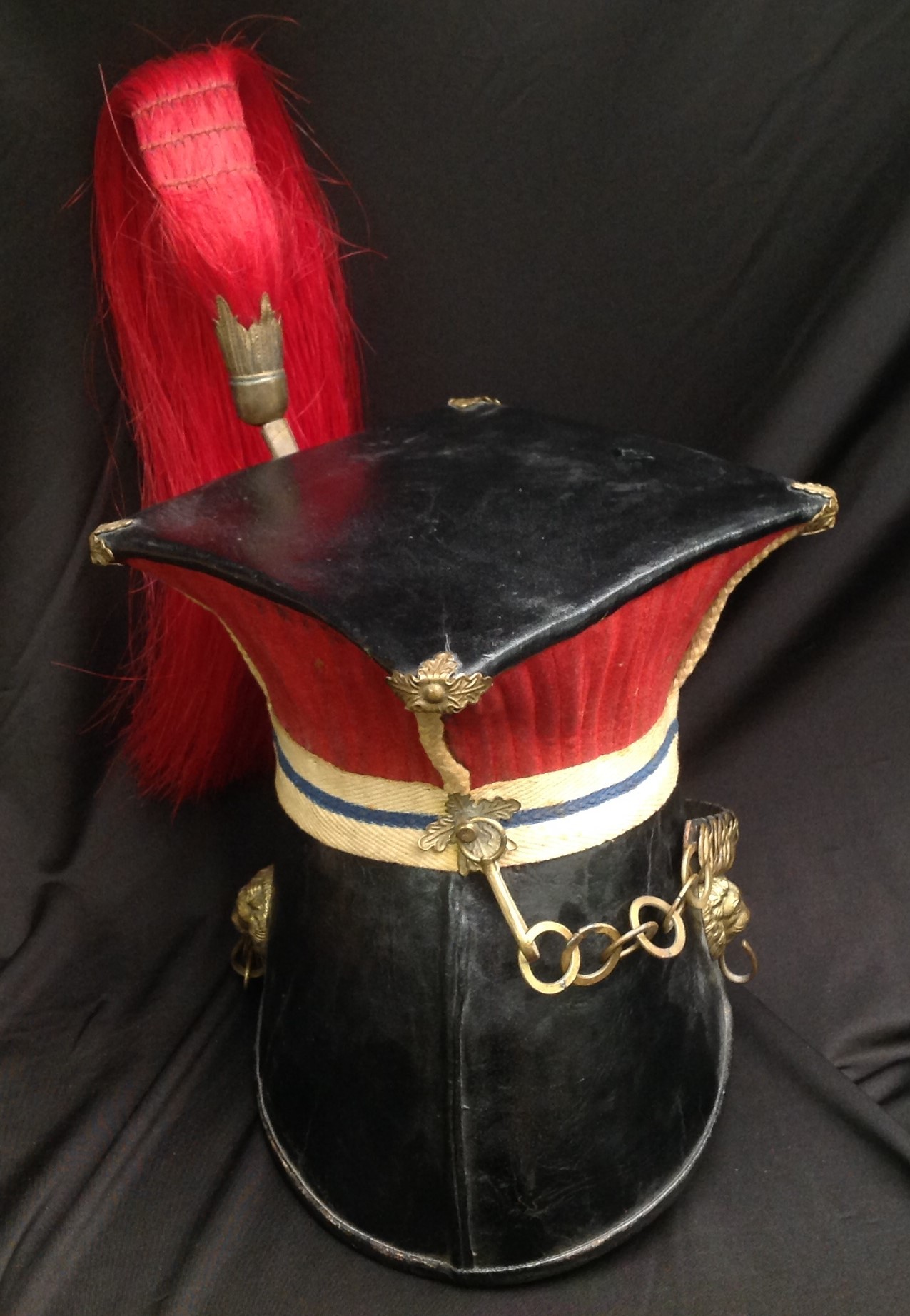 Reproduction dating from the late 20th Century of a Victorian 12th Lancers Shako Cap. Plume socket - Image 5 of 8