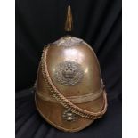 British Victorian 1st Yorkshires Other Ranks Helmet. Brass skull. Wreathed Queens Crown badge to
