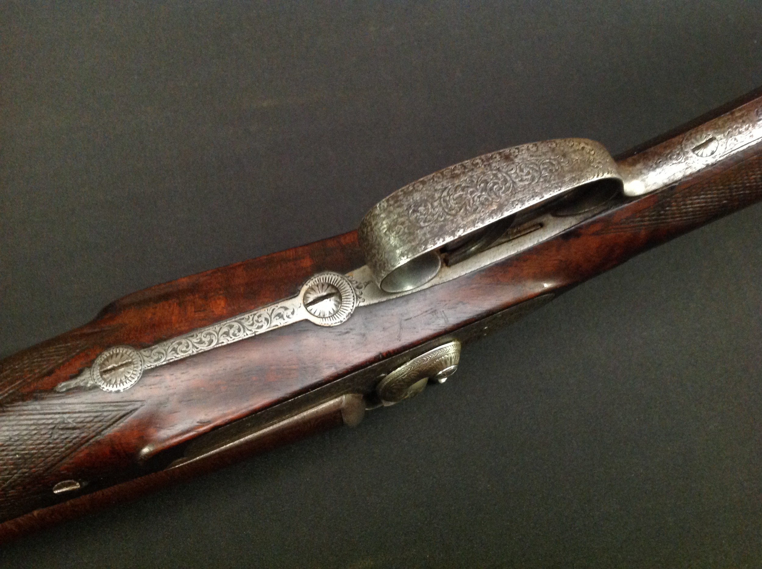 Pin Fire Double Barrel Shotgun with 750mm long browned Damascus barrels. Double trigger. Marked on - Image 11 of 16