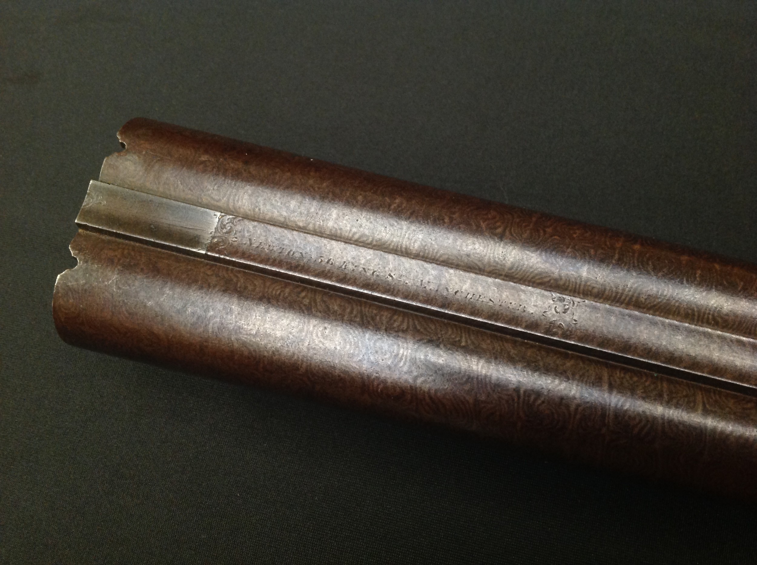 Pin Fire Double Barrel Shotgun with 750mm long browned Damascus barrels. Double trigger. Marked on - Image 15 of 16