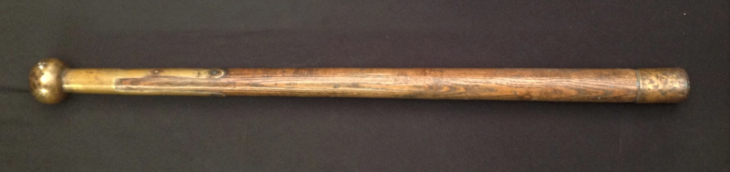 Victorian Police Tipstaff Truncheon. Heavy lead weighted brass ball finial. Brass cap to opposite