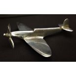 WW2 RAF Trench Art Model of a Spitfire. Hand built from brass and then chrome plated. Propeller will