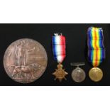 WW1 British 1914 Star, War Medal and Victory Medal & Death plaque to 8255 Pte William Mills,