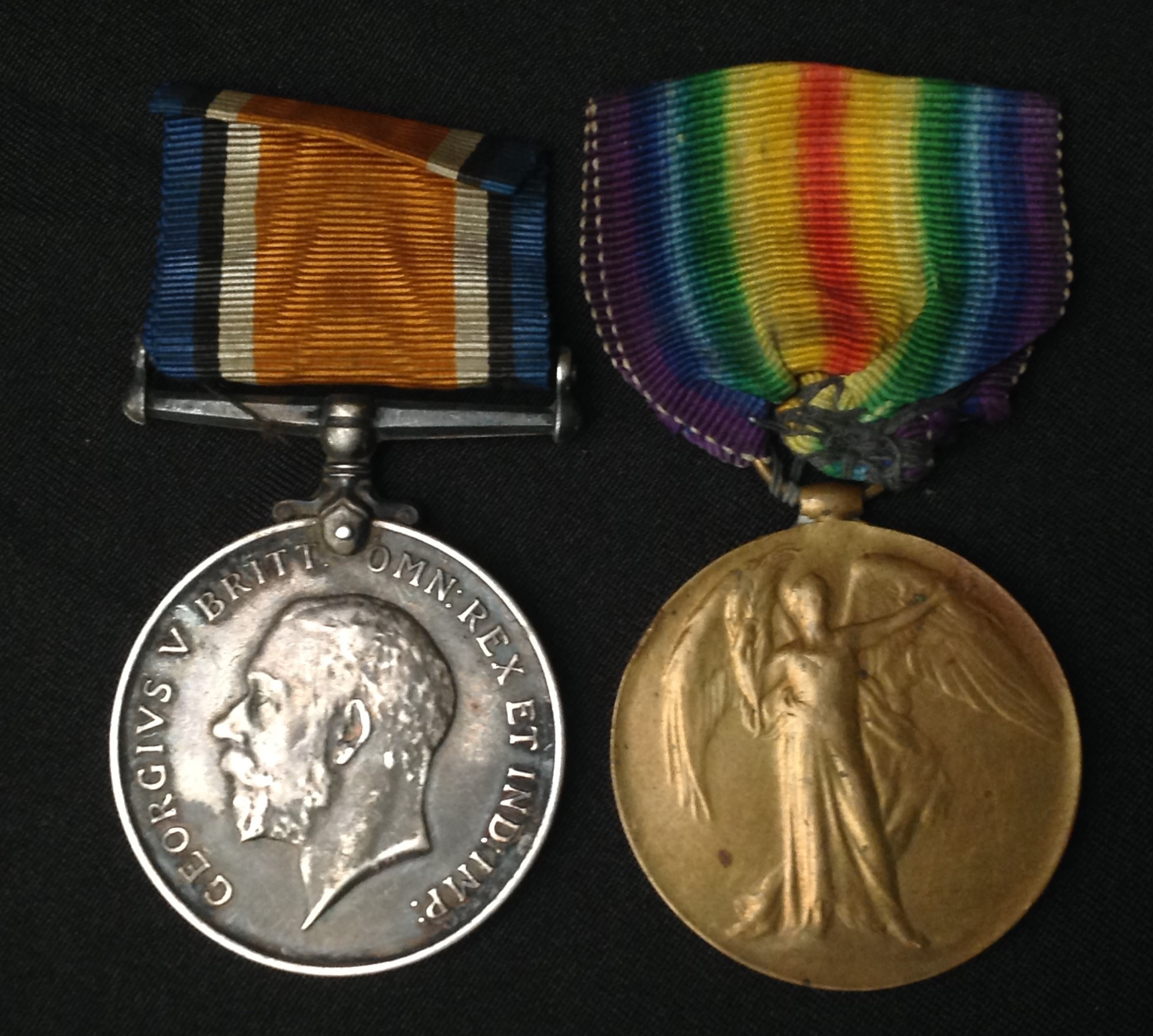 WW1 British War Medal and Victory Medal to G-13355 Pte F Morris, The Queens Regt. Complete with