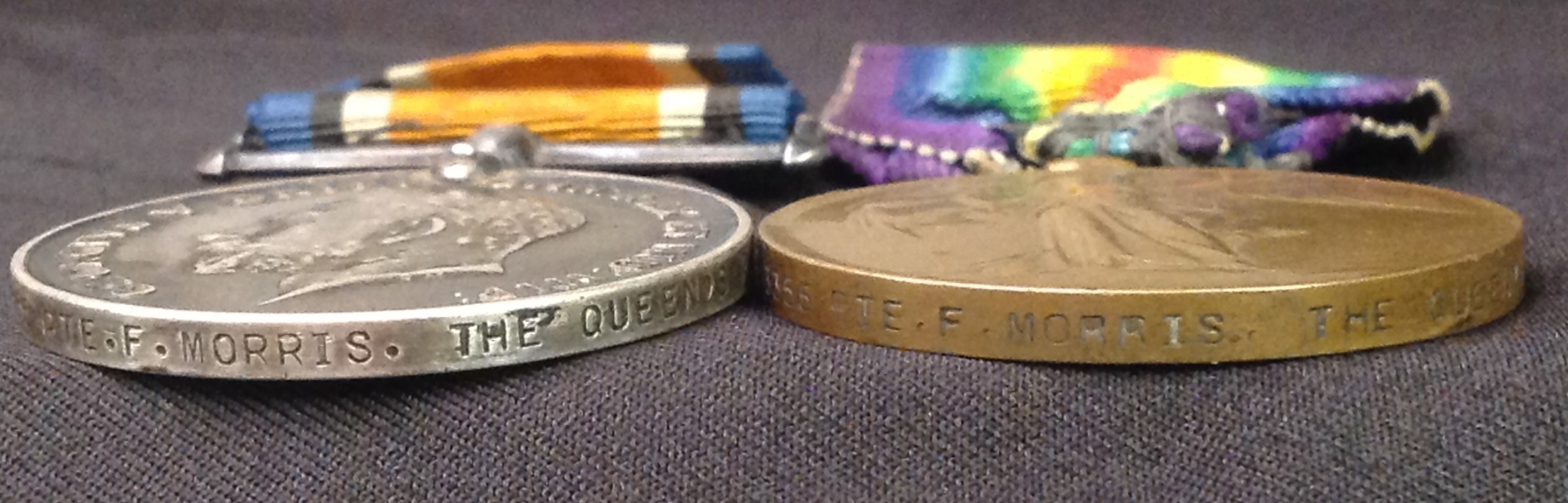 WW1 British War Medal and Victory Medal to G-13355 Pte F Morris, The Queens Regt. Complete with - Image 3 of 3