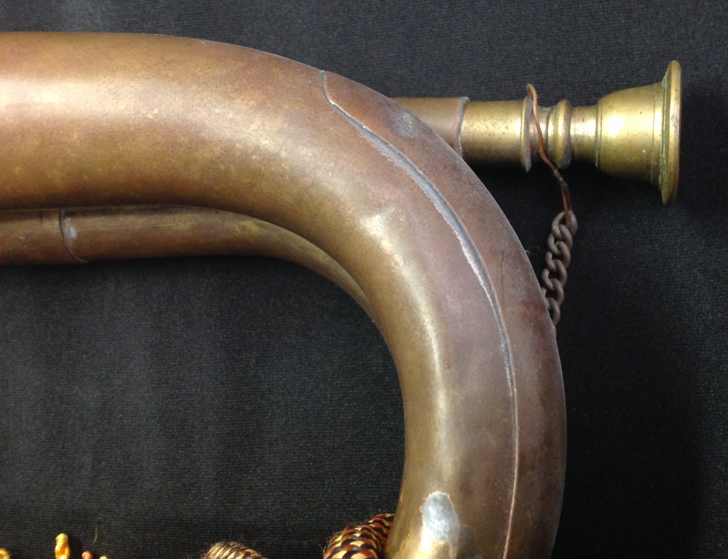 Brass and Copper Bugle complete with cords with a Rifle Brigade cap badge affixed. - Image 3 of 4