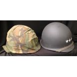 Post War US M1C Airborne Steel Helmet complete with M1 liner and Woodland pattern camo cover. Has