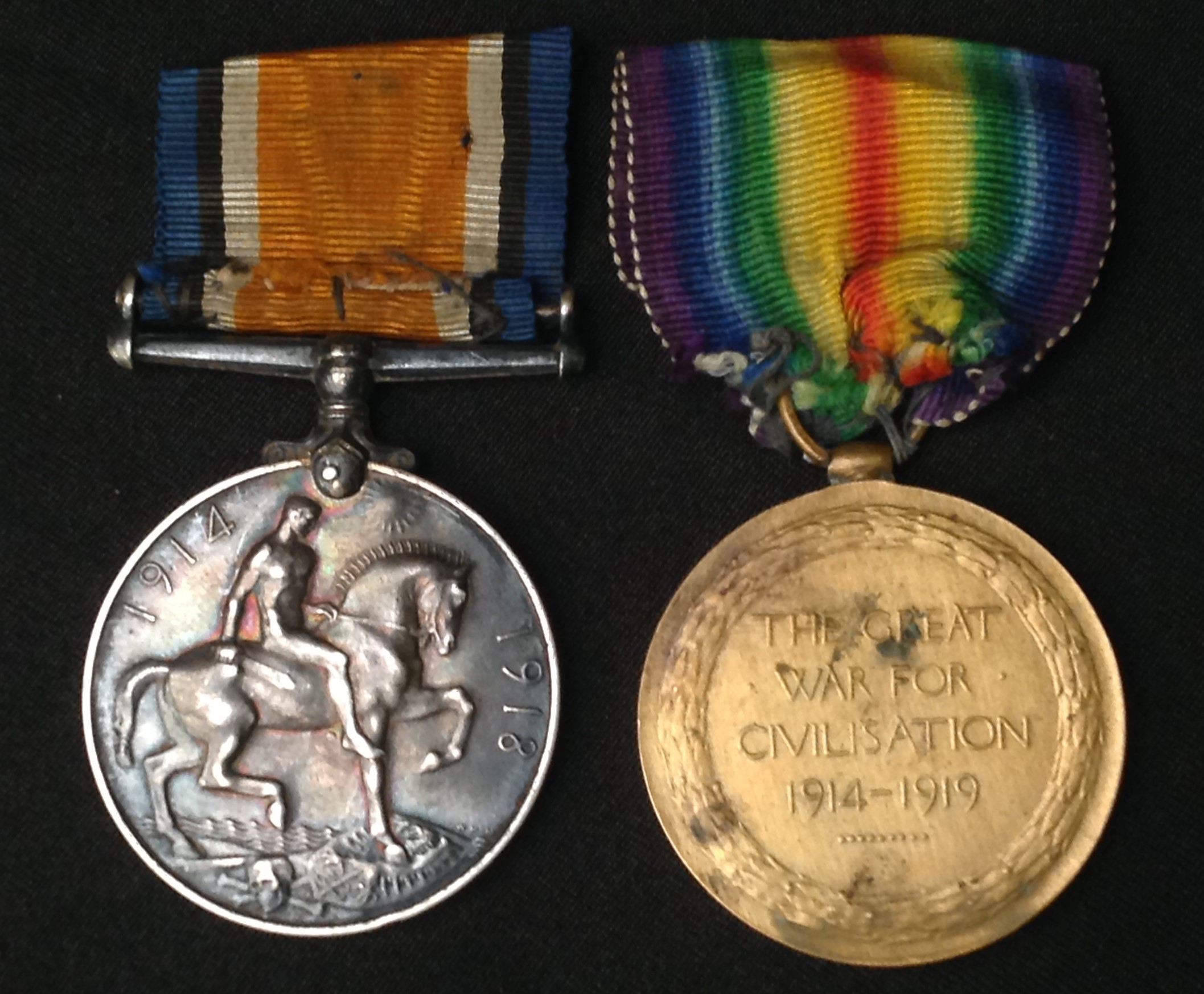WW1 British War Medal and Victory Medal to G-13355 Pte F Morris, The Queens Regt. Complete with - Image 2 of 3