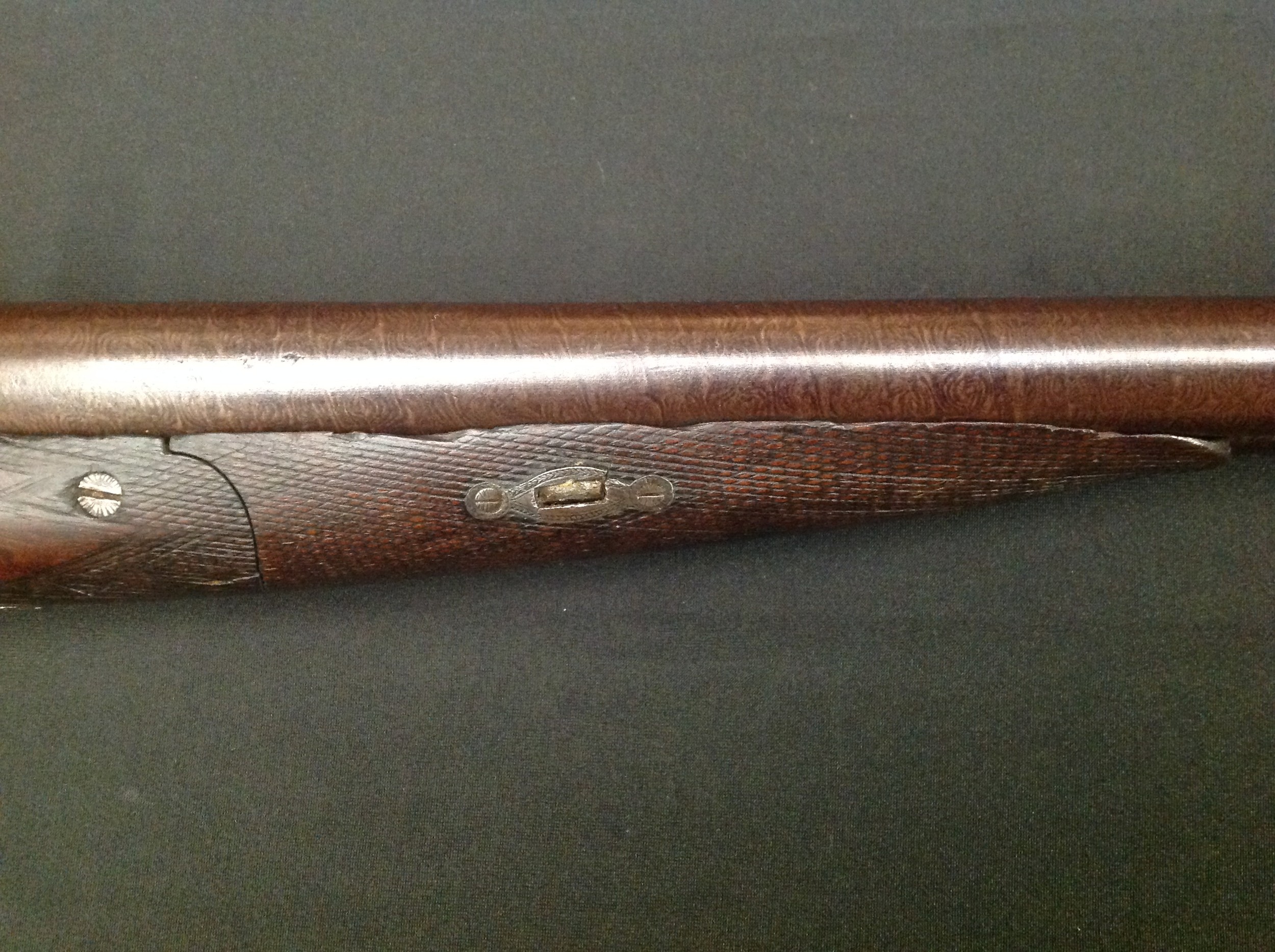 Pin Fire Double Barrel Shotgun with 750mm long browned Damascus barrels. Double trigger. Marked on - Image 5 of 16