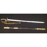 British Victorian Royal Navy Officers sword with single edged fullered blade 800mm in length,