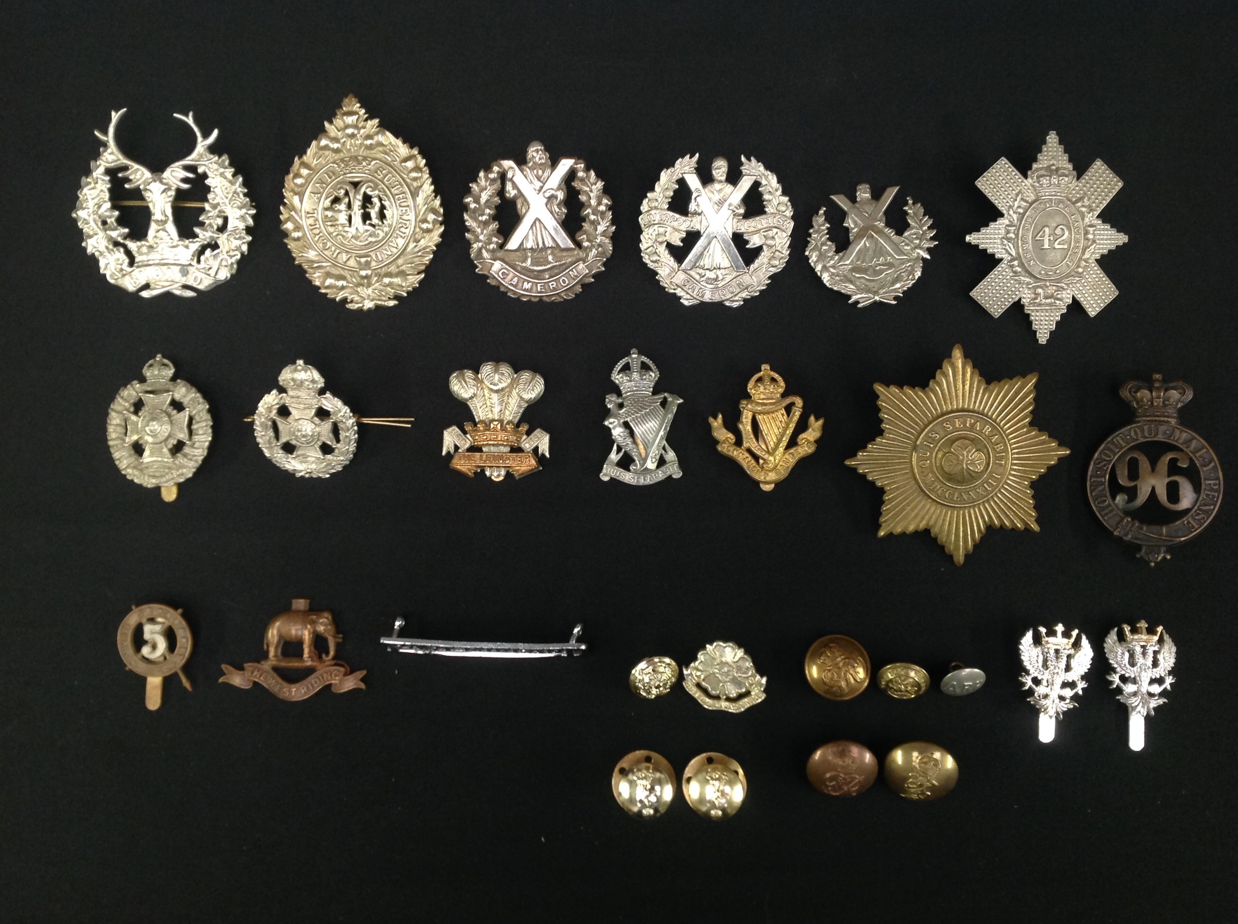 WW2 British Cap badges: Gordon Highlanders: Prince of Wales' Leinster Regt (Royal Canadians):