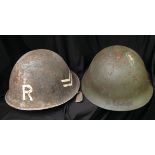 British MkIV Steel Helmet. Original painted insignia with "R" to front and rear and Clp's stripes to