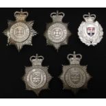 Queens Crown Wiltshire and West Mercia Constabulary Helmet Plates: Wilts x 2: West Mercia enamelled,