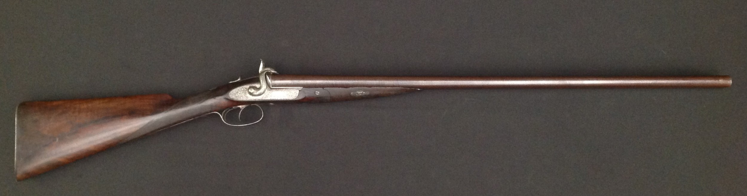 Pin Fire Double Barrel Shotgun with 750mm long browned Damascus barrels. Double trigger. Marked on - Image 2 of 16