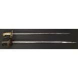 Pair of British Victorian Swords: Army Officers 1897 pattern with single edged fullered blade, 825mm