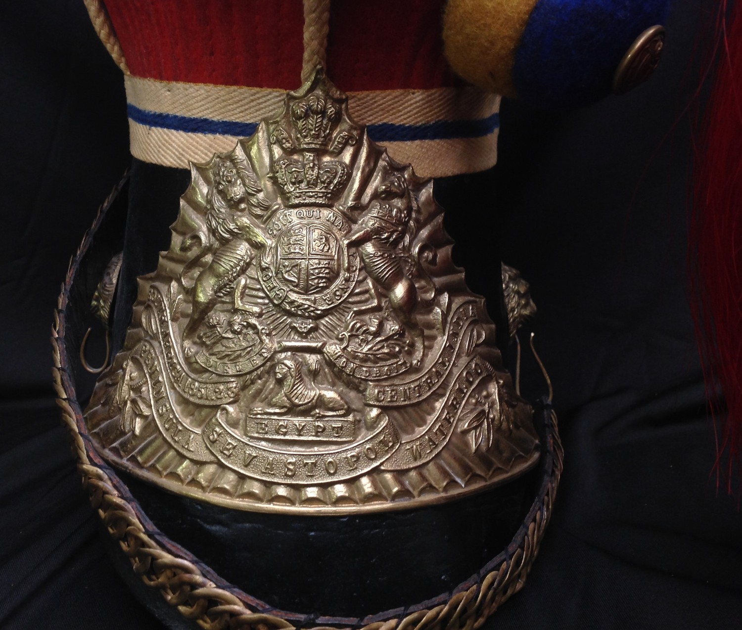 Reproduction dating from the late 20th Century of a Victorian 12th Lancers Shako Cap. Plume socket - Image 2 of 8