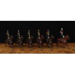 W Britain (Britains) Queens Own 7th Hussars, comprising five mounted troopers with late pattern