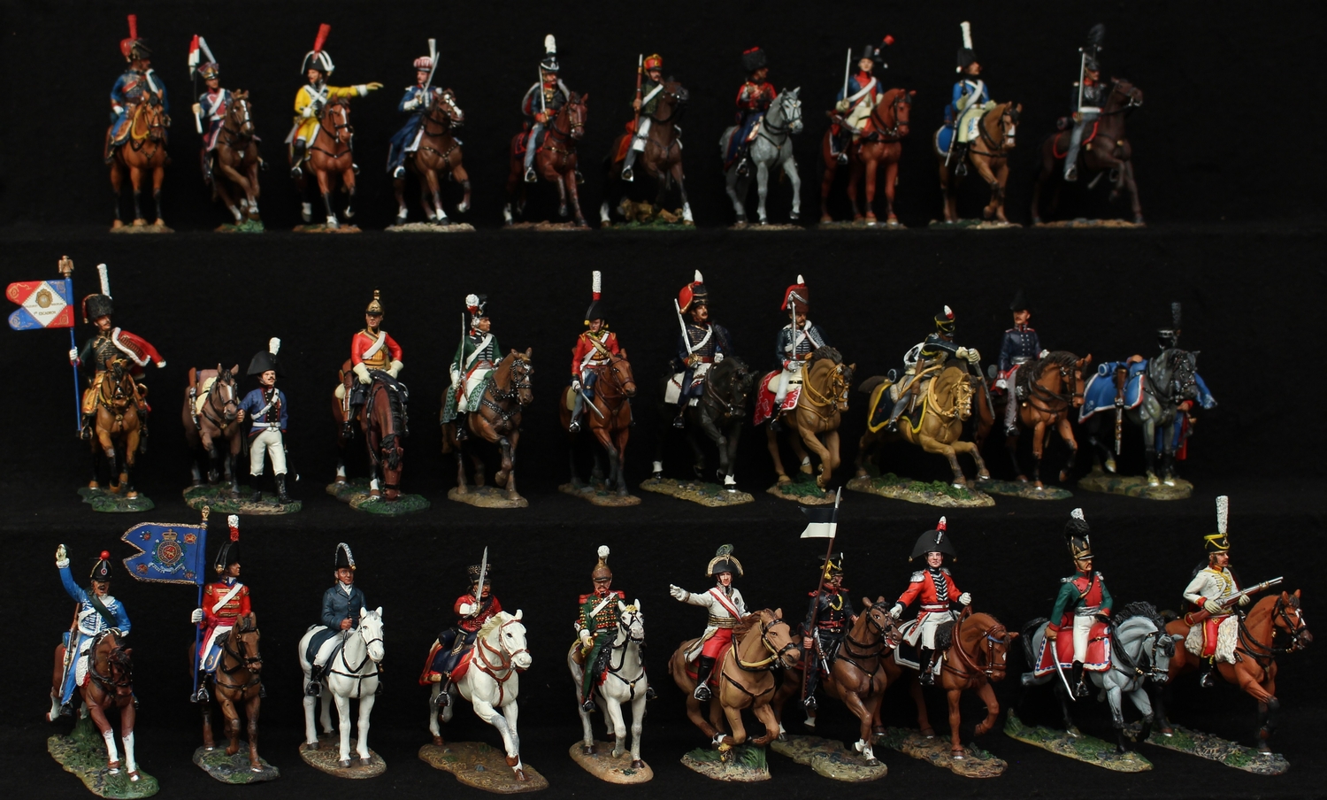 A collection of Del Prado painted cast metal figures, each mounted on horseback, including 1813