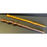 A 19th century rustic walking stick, knobbled, 90cm long; another (2)