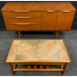 A G plan teak sideboard, with three drawers and pair of cupboard doors, 73cm high, 136cm long,