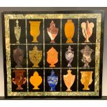 A Neoclassical design pietra dura rectangular table top, inlaid with fifteen different vases and