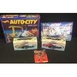 A Chinese Luxe Car model E Type Jaguar motor car; another convertible; Hotwheels Autocity play set