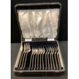 A set of six silver desssert spoons and forks, three serving spoons, Oetzmann & Co, Sheffield