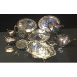 Plated Ware - a four piece plated tea service; an oval entree dish and cover; sauce boat; a