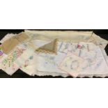 Linens & Table cloths, hand embroidered and others, various sizes, mats, etc