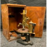 An early 20th century Carl Zeiss Jena monocular microscope, no 45430, rack and pinion brass tube,