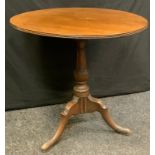 A 'George III' mahogany tripod occasional table, circular tilting top, turned column, cabriole legs,