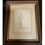 Johnathon Kenworthy, Bn. 1943, Figural study of a woman, signed, pencil and watercolor, 19cm x 13.