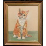 Joy Doble (20th century) Seated Ginger cat, signed, pastel, 29cm x 24cm.