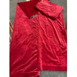 A pair of cotton velvet rich red curtains, 226cm length x 218.5cm width
