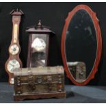 A Highlands Vienna style wall clock, a Mokiv barometer, casket and wall mirror.