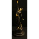 After D H Chiparus, a bronze Art Deco type figure of a dancer, stepped marble base, 38.5cm high