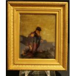 A Victorian Chrystoleum, Resting with Grandfather, 26cm x 22cm, moulded gilt frame