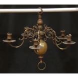A Dutch brass five light chandelier, drilled for electricity, 41cm high