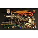 A malachite beads; amber type beads; others; abalone pendant; a silver bangle; watches; earings;